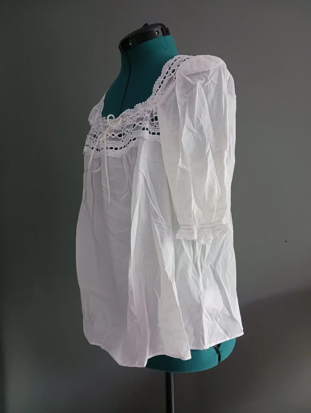 Reformation Wildflower Lace Trim Puff Sleeve Organic Cotton Blend Top Size 12
